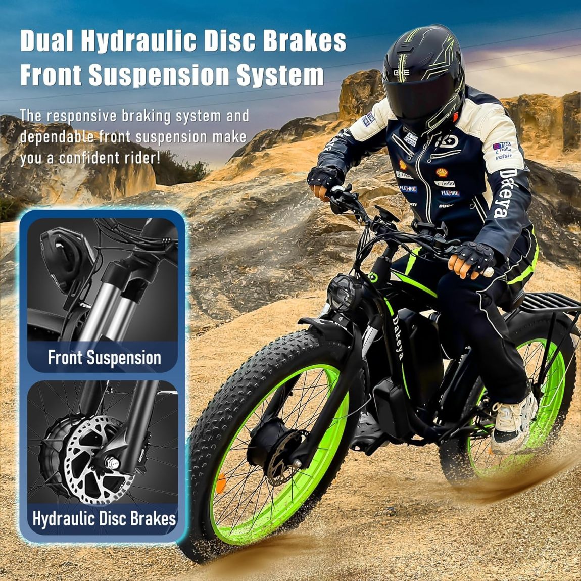 Dakeya Dual Motor Ebike,52V 23AH Battery Electric Bike for Adults AWD 2000W Peak 3600W,21-Speed 37MPH Mountain Snow Ebike with Removable,26 x 4.0 Fat Tire E-Bike with Cycling Pannier Bag