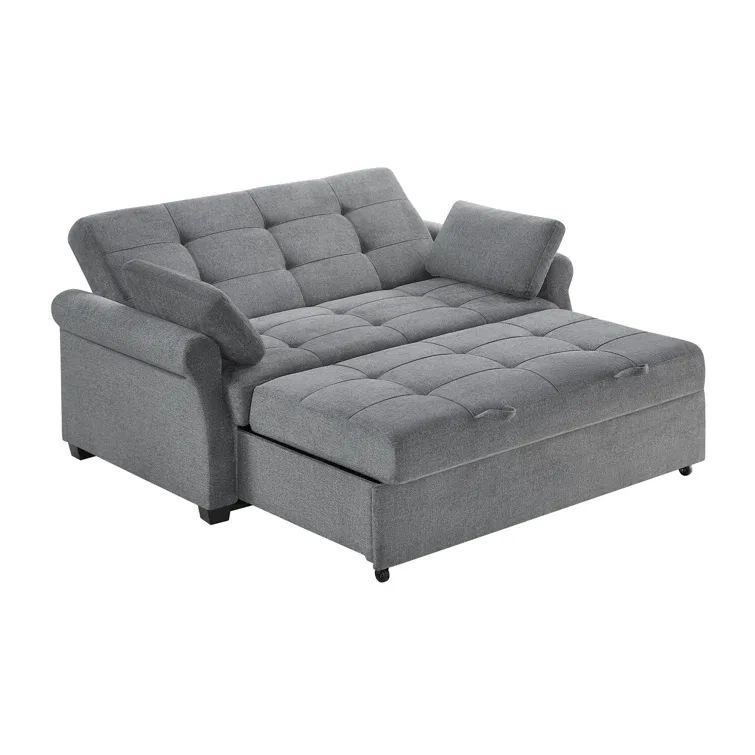 Serta Sabrina 73 Queen Rolled Arm Tufted Back Convertible Sleeper Sofa with Cushions (Dark Gray)