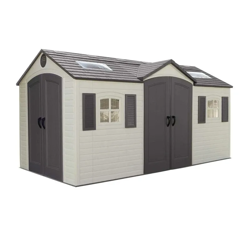 Double entry 15' wide x 8' deep plastic storage shed