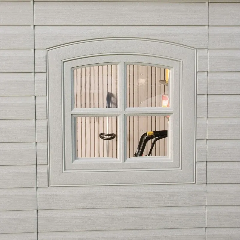 8' wide x 7' 4 deep plastic storage shed