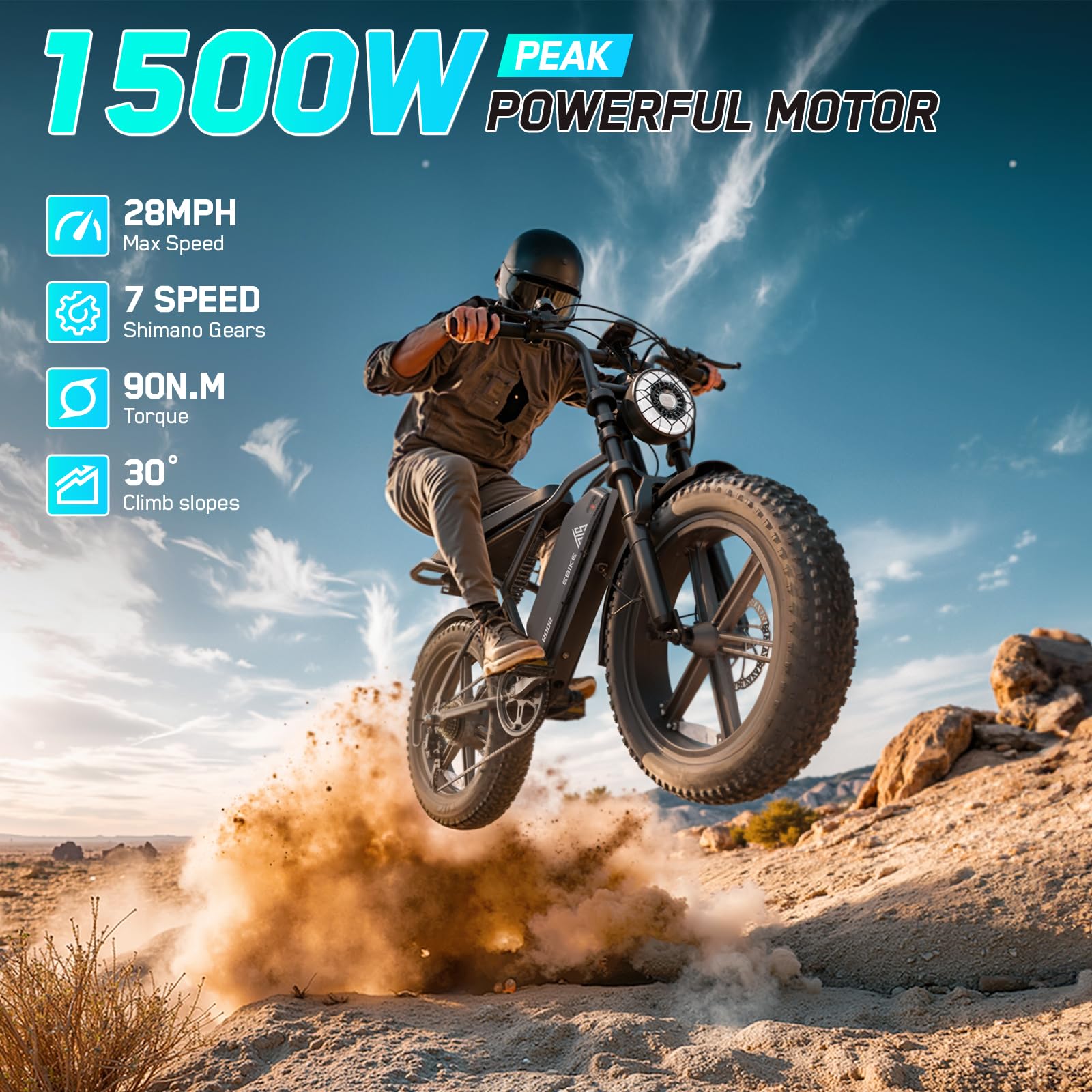 TST Electric Bike for Adults, 1500W Peak Brushless Motor 28 MPH 60 Miles/110 Miles Fat Tire E Bike with 48V 15Ah/ 25Ah Removable Battery 20 Electric Dirt Bike Hydraulic Suspension and 7-Speed