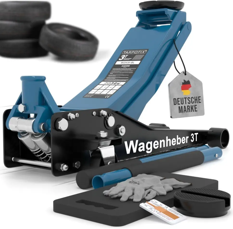 Tarpofix® Hydraulic Jack 3t (75-505mm Lifting Height) | Premium Twin Cylinder Jack | Flat hydraulic jack for SUVs and low-profile vehicles