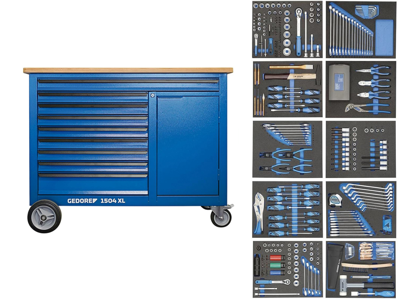 GEDORE 1504XL Rolling Bench with 308 Pieces Tool Set
