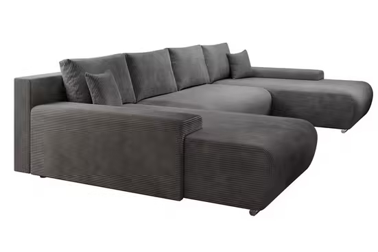 Corner sofa Credo corner sofa U-shaped, with sleeping function and bed box, U-shaped couch (dark gray)