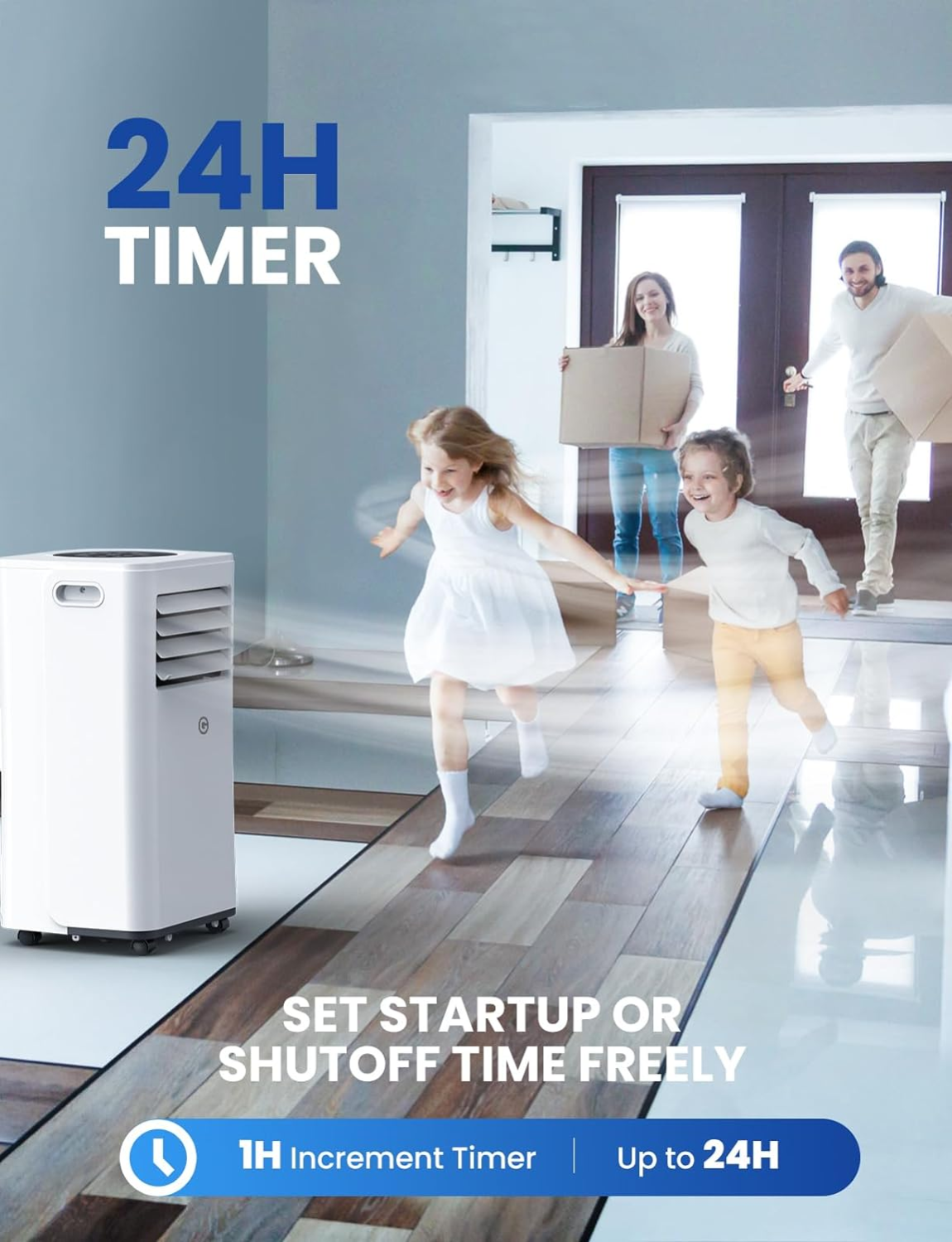 Air Conditioning Unit Portable Air Conditioner 9000 BTU 4-in-1 Dehumidifier, Cooling Fan with 2 Speeds, Digital Display & Remote Control, Window Kit, 24 Hour Timer for Room Up to 269sq.ft 1