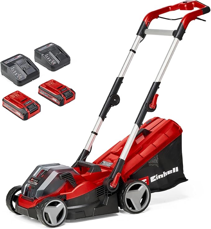 Power X-Change RASARRO 36/34 Cordless Lawnmower With Battery (x2) And Charger (x2) - 36V, 34cm Cutting Width, 30L Grass Box, 5 Cut Heights - Battery Lawn Mower For Lawns Up To 300m²