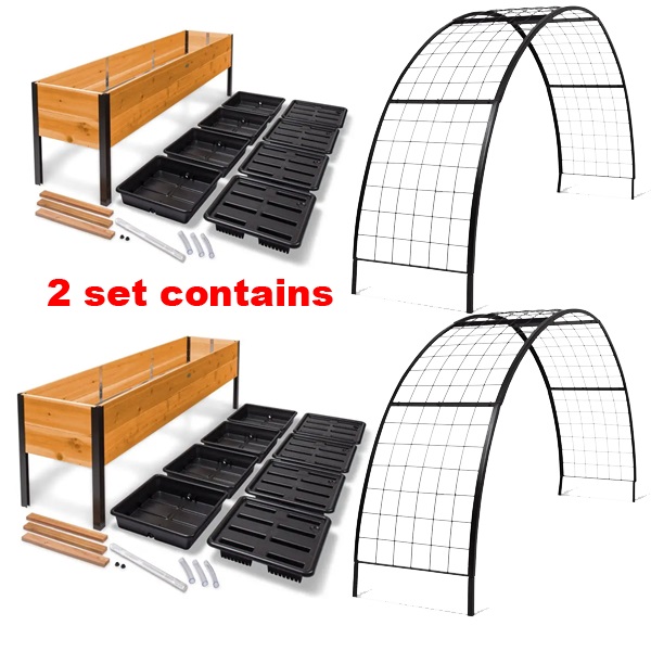 🔥8' X 2' x 4' Self-Watering Eco-Stained Elevated Planter Box+ Arch Trellis