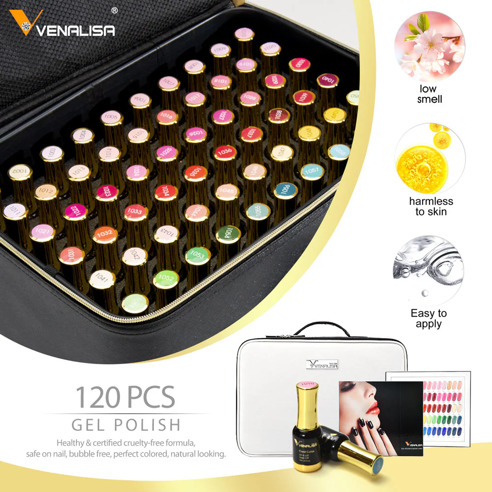 VENALISA 120 Pcs 12ML Gel Nail Polish Set with Base and Top Coat, Gel Polish Kit White Black Pink Blue Colors Soak Off UV LED Nail Gel Polish Sets Nail Art Starter Manicure Salon