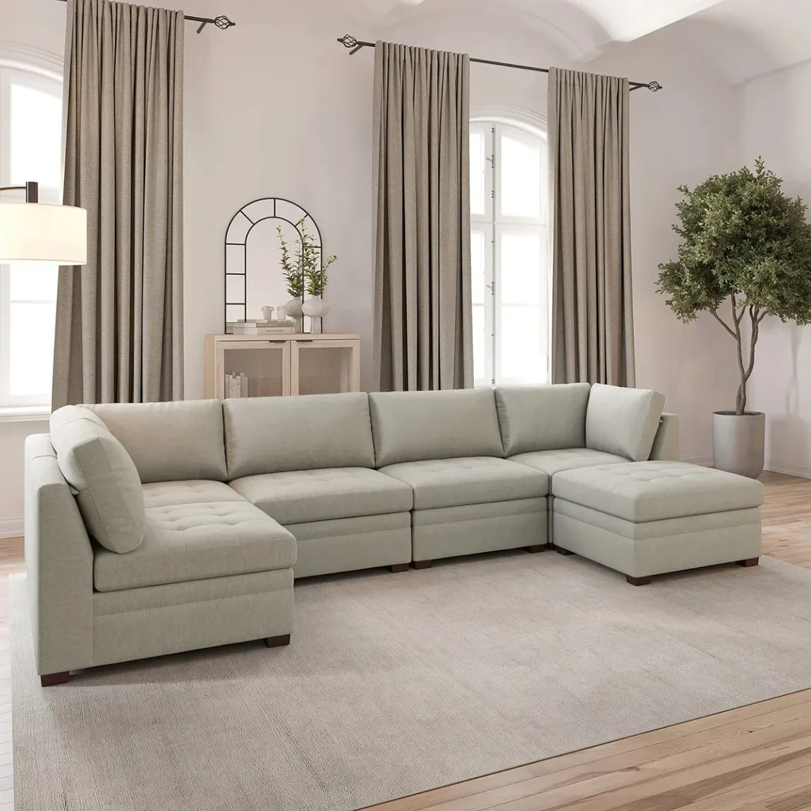 Thomasville Tisdale Modular Sectional 6-piece Beige/Gray with Storage Ottoman