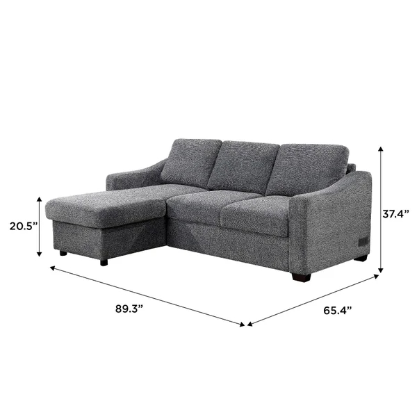 Coddle Aria Fabric Sleeper Sofa with Reversible Chaise and Storage, Gray