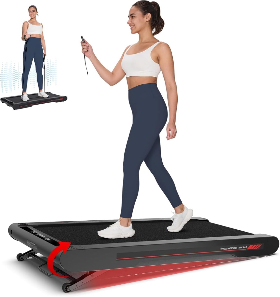 Walking Vibration Mat with APP, 3-in-1 Under Desk Treadmill, 2.5 HP Low Noise Walking Treadmill Mat with Remote Control, Home Office Portable Treadmill