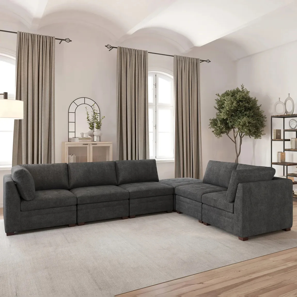 Thomasville Tisdale Modular Sectional 6-piece Beige/Gray with Storage Ottoman