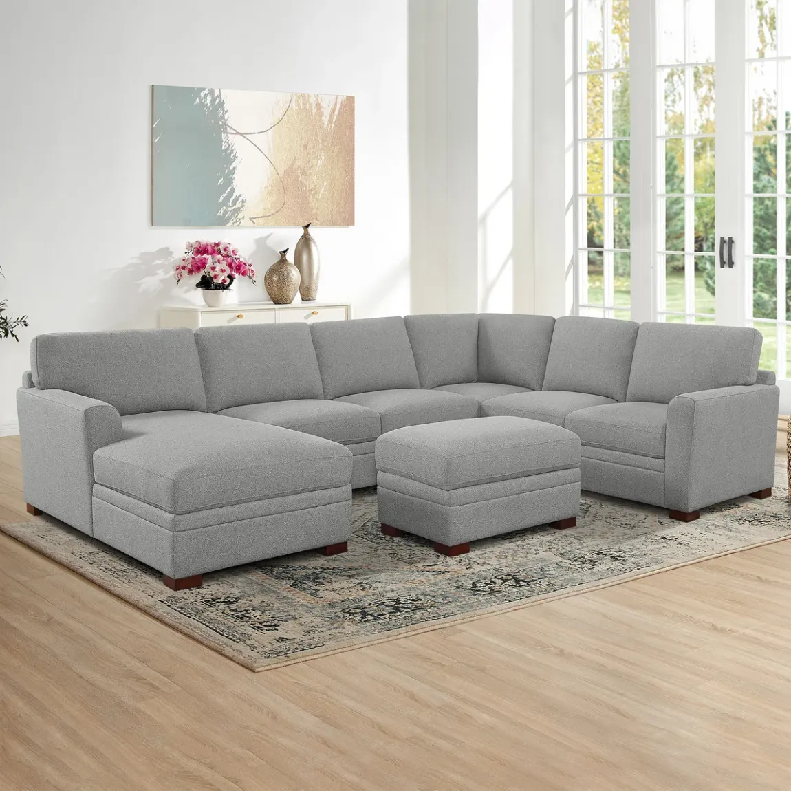 Thomasville Langdon Fabric Sectional with Chaise and Storage Ottoman, Gray