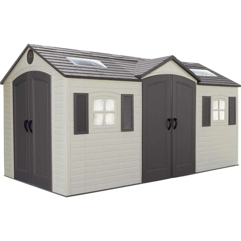 Double entry 15' wide x 8' deep plastic storage shed
