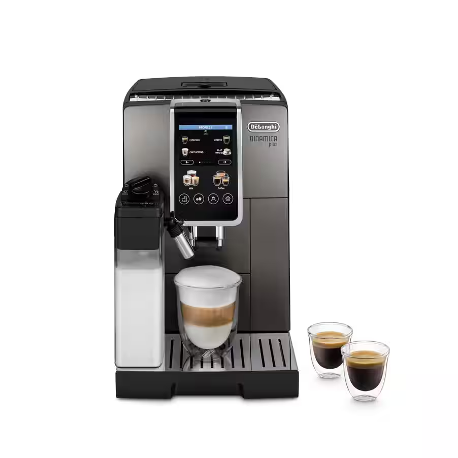 De'Longhi Dinamica Plus ECAM382.70.B, Fully Automatic Coffee Maker for Coffee Beans, Cappuccino Machine with LatteCrema Hot, Espresso Machine with 18 Recipes, 3.5 Inch TFT Display