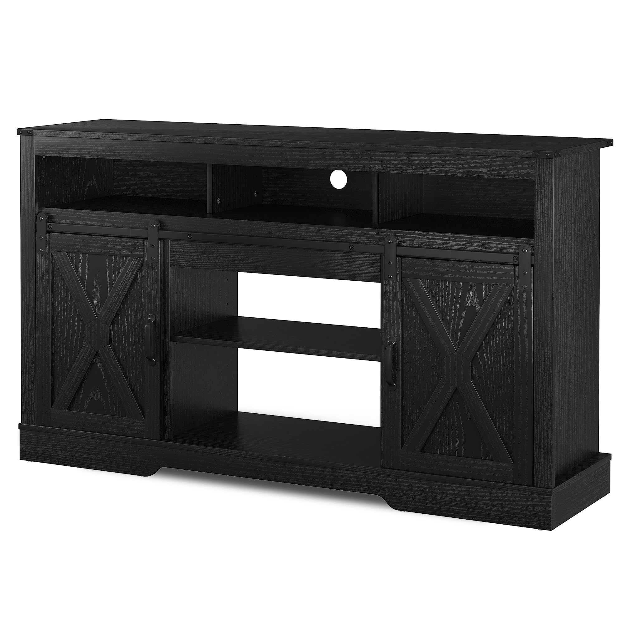 RoyalCraft Farmhouse Fireplace TV Stand for 65+ Inch TV, Entertainment Center with 23 Electric Fireplace with Remote, 34 Modern Rustic TV Console with Sliding Bar Door for Living Room