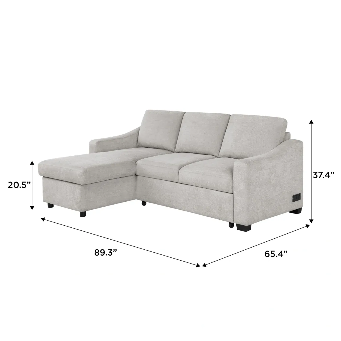 Coddle Aria Fabric Sleeper Sofa with Reversible Chaise and Storage, Beige/Gray