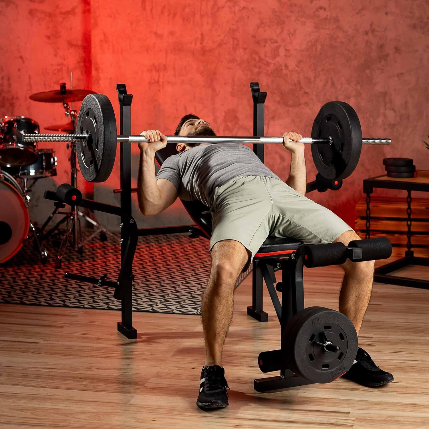 Hop-Sport HS-1055 Folding Reclining Weight Bench Complete Training Bench Dumbbell Stand Leg Trainer Multifunctional for Lying Developer with Butterfly