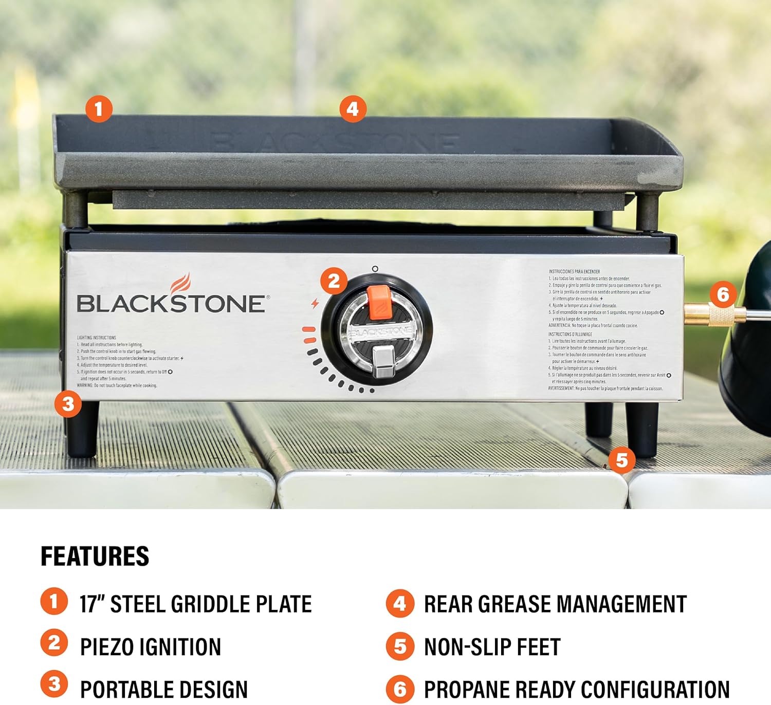 Stainless Steel Propane Gas Portable Flat Top Frying Pan Accessory Station for Kitchen, Camping, Outdoor, Tailgate Party, Tabletop, Countertop - Heavy Duty, 17 Inch