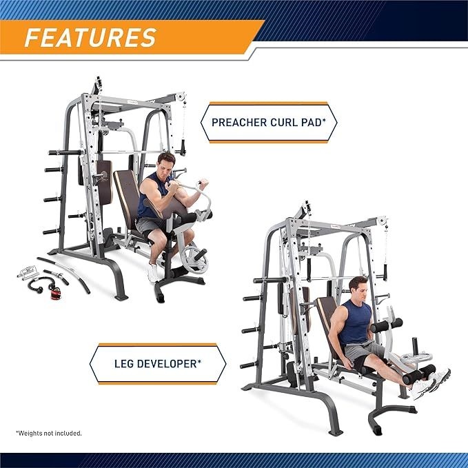 MARCY Smith Cage Exercise Machine Full Body Strength Training Home Gym Equipment System with Leg Trainer, Press Bar, PEC Bench and Squat Rack