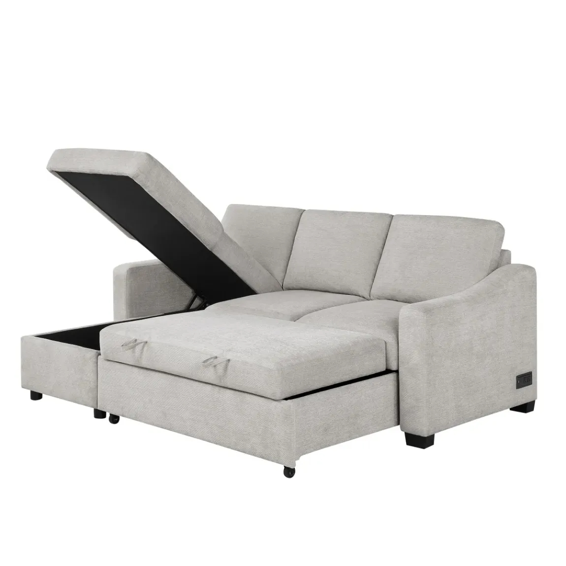 Coddle Aria Fabric Sleeper Sofa with Reversible Chaise and Storage, Beige/Gray