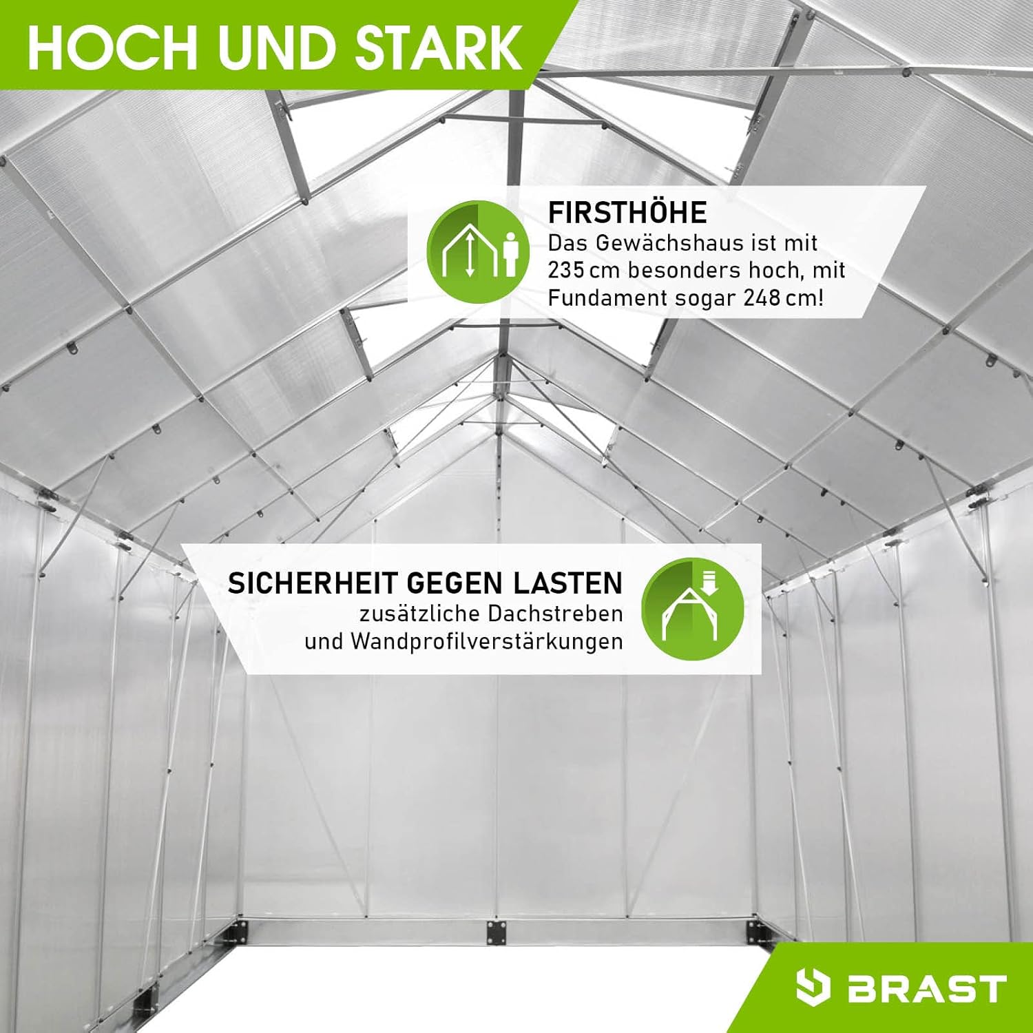 BRAST Premium Aluminum Greenhouse with Base – Weatherproof, Rustproof, TÜV Certified, Multiple Sizes Available