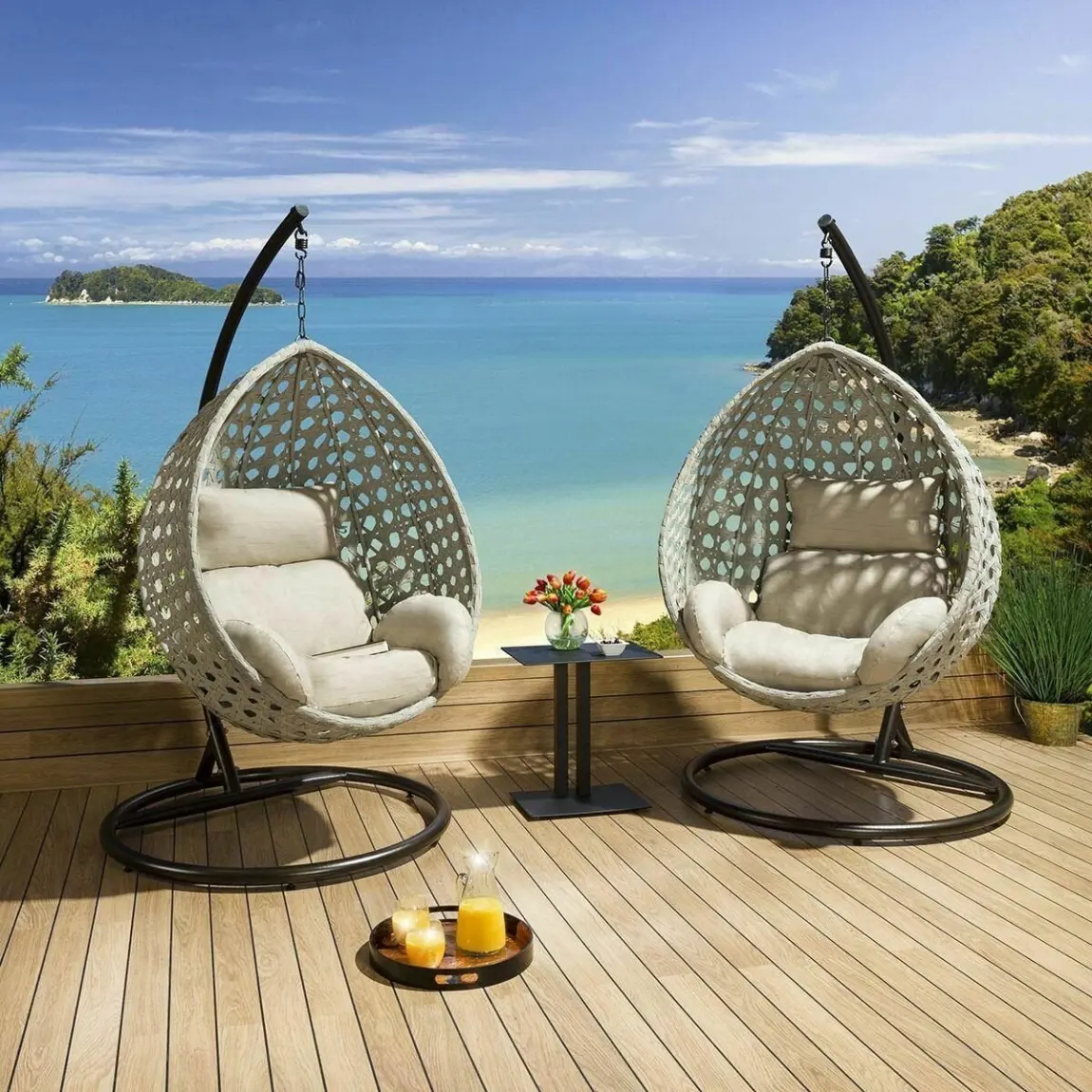 2025 Luxury Extra Large Outdoor Hanging Pod Chairs Grey Rope Table