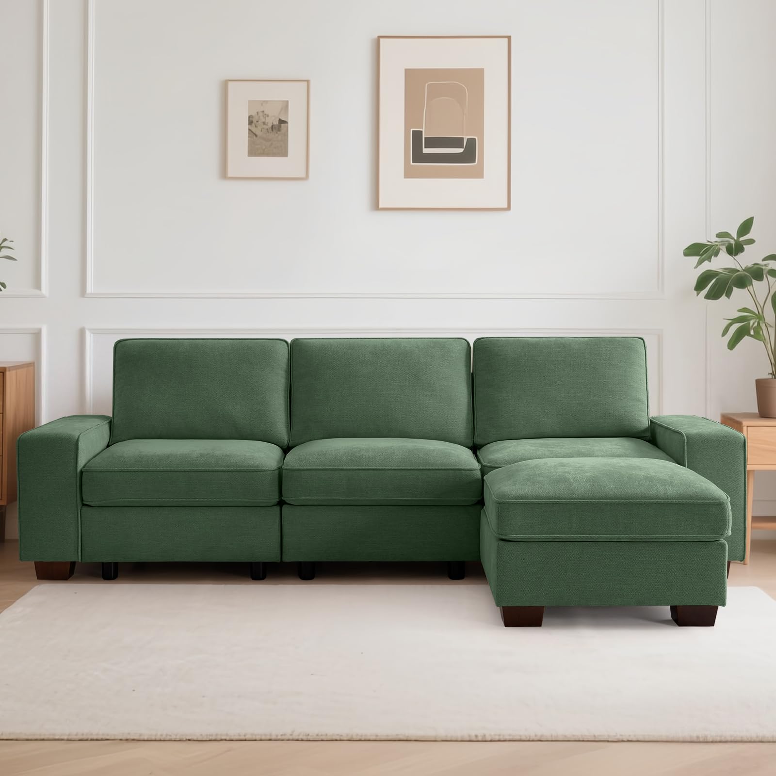 TEKAMON 100 Modular Sectional Sofa with Seats Storage, L Shaped Couch with Movable Ottoman, Chenille Fabric Couch for Living Room, Office, Apart W/Deep Seat, USB Charging,Removable Cover