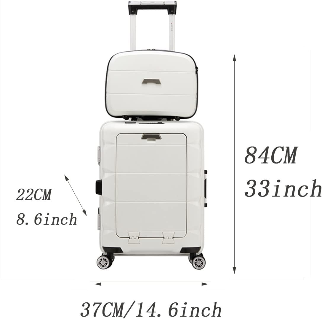 2-Piece Multifunctional USB Charging Port Luggage Set, Hardshell Suitcase with Built-in TSA Lock, Trolley Case with Front Computer Compartment