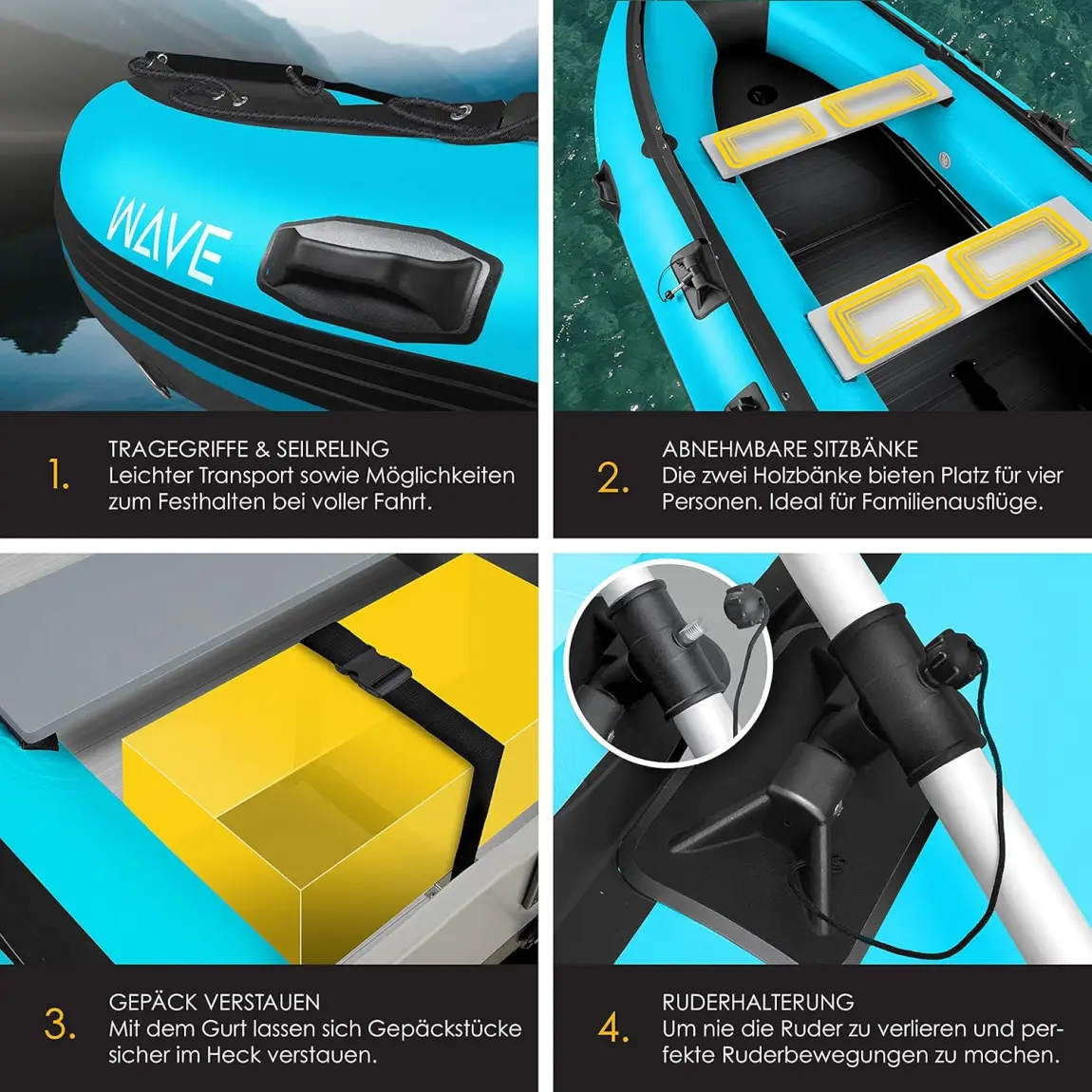 KESSER® Inflatable Boat 3.20 m for 4 People - Wave Motor Suitable Leisure Boat Paddle Boat Motor Boat Fishing Boat - with 2 Benches - Aluminium Base Paddle Pump Repair Kit & Bag Inflatable PVC