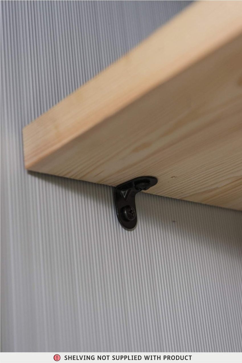 Keter Premier Tall 4.6 x 5.6 ft. Resin Outdoor Storage Shed with Shelving Brackets for Patio Furniture, Pool Accessories, and Bikes, Grey & Black