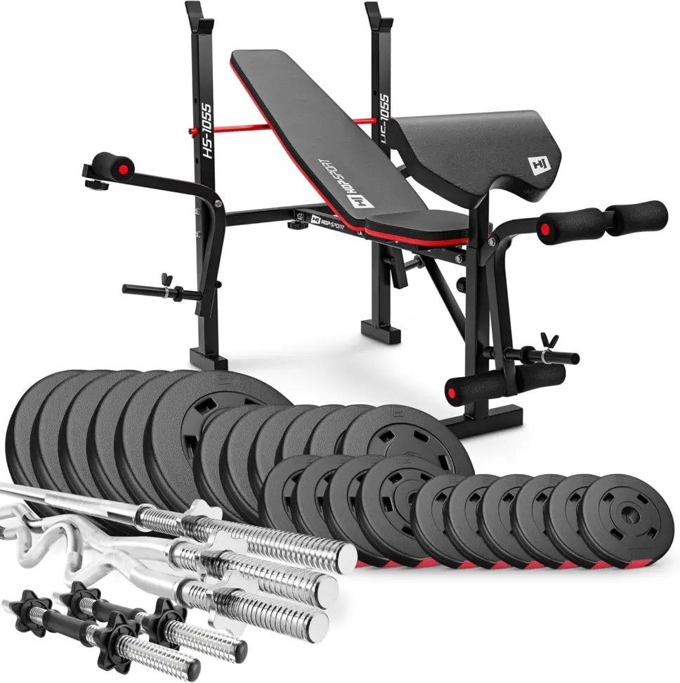 Hop-Sport HS-1055 Folding Reclining Weight Bench Complete Training Bench Dumbbell Stand Leg Trainer Multifunctional for Lying Developer with Butterfly
