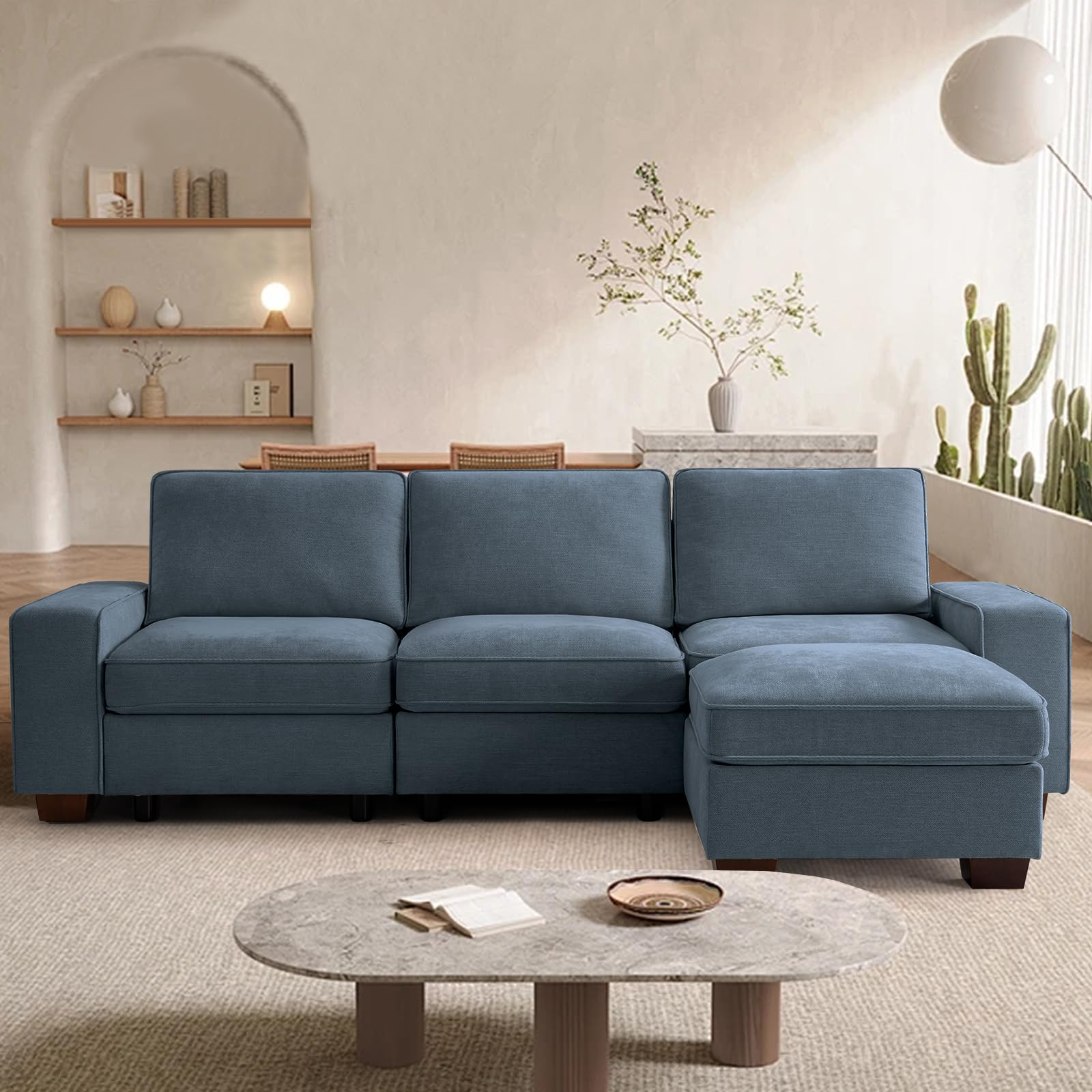 TEKAMON 100 Modular Sectional Sofa with Seats Storage, L Shaped Couch with Movable Ottoman, Chenille Fabric Couch for Living Room, Office, Apart W/Deep Seat, USB Charging,Removable Cover