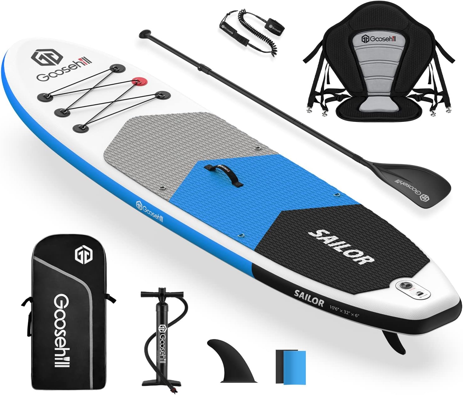 Goosehill Inflatable Stand Up Paddle Board, Premium SUP Package, 10' Long 32 Wide 6 Thick, Patterns Open for Customization