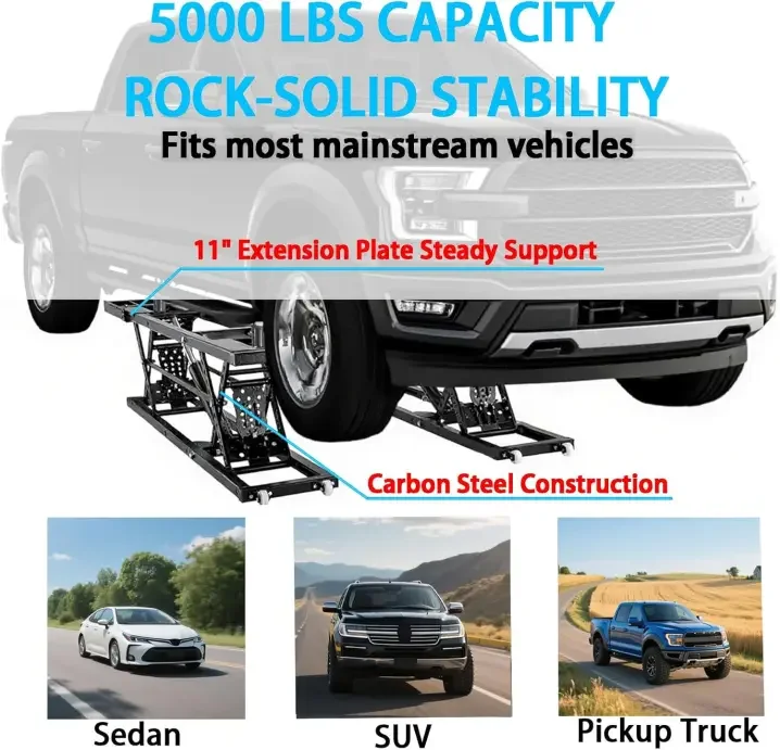 Portable Car Lift - 5000 lb/7000 lb Capacity, Adjustable Height, Heavy Duty Carbon Steel Truck Lift, 120V Power Supply (Black, 7000 lb)