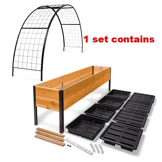 🔥8' X 2' x 4' Self-Watering Eco-Stained Elevated Planter Box+ Arch Trellis