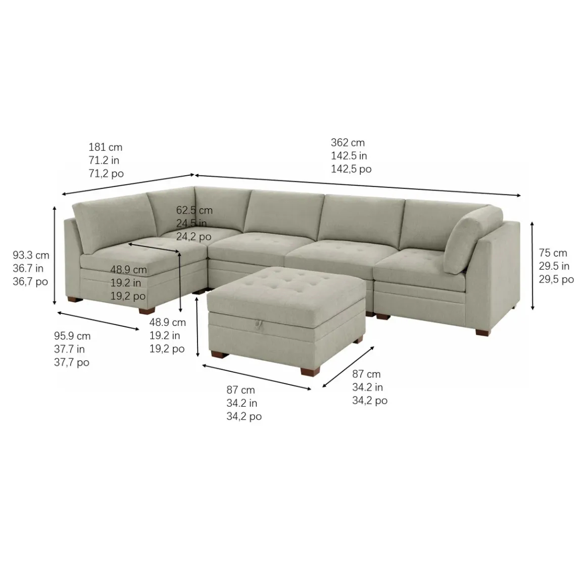 Thomasville Tisdale Modular Sectional 6-piece Beige/Gray with Storage Ottoman
