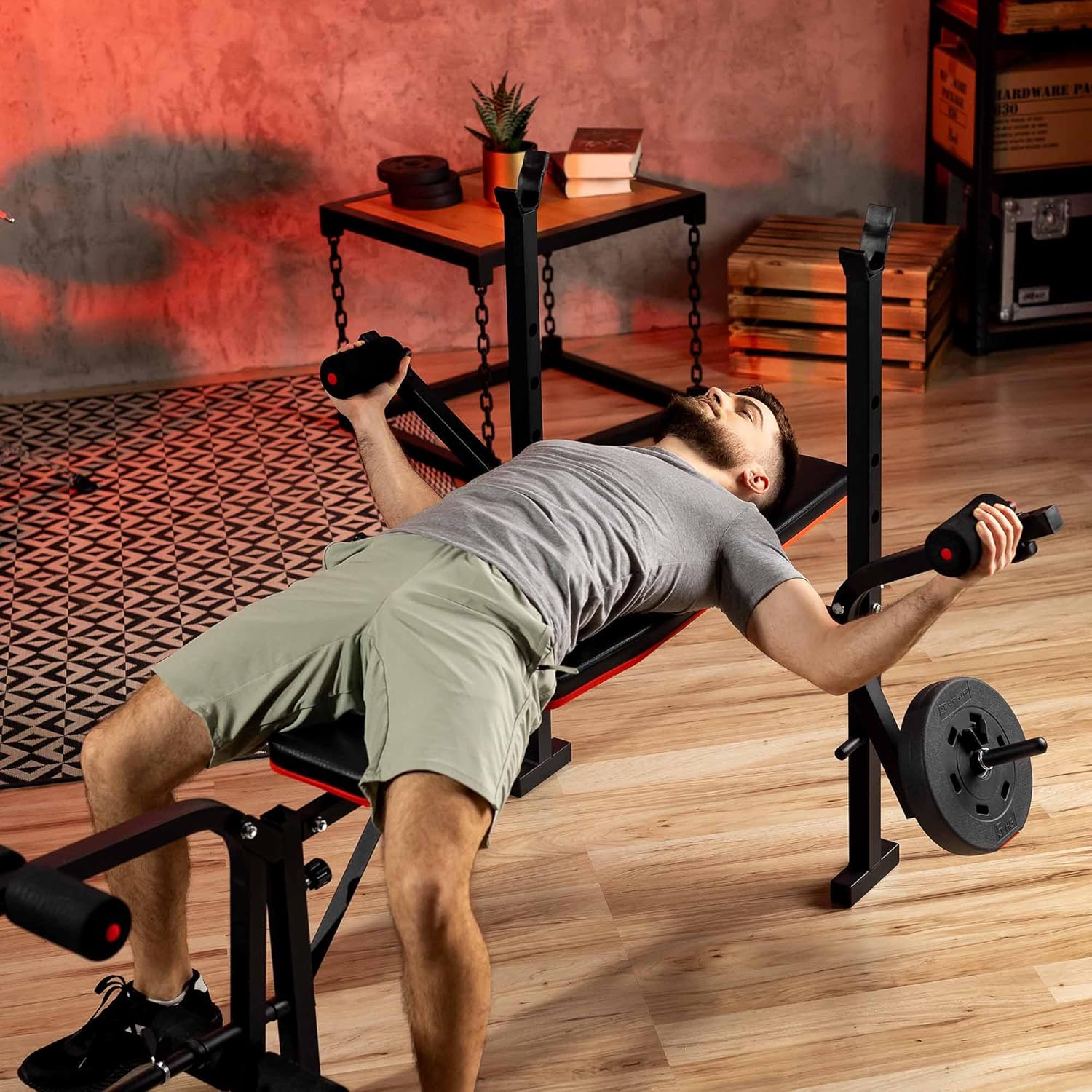 Hop-Sport HS-1055 Folding Reclining Weight Bench Complete Training Bench Dumbbell Stand Leg Trainer Multifunctional for Lying Developer with Butterfly