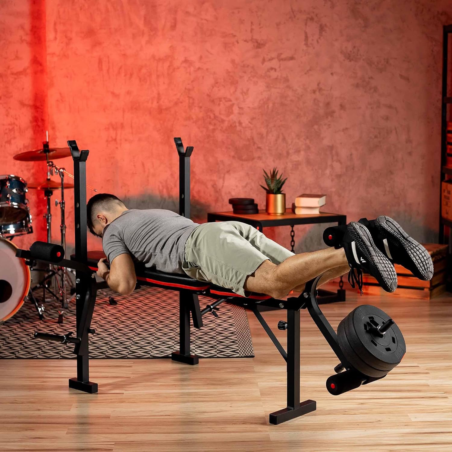 Hop-Sport HS-1055 Folding Reclining Weight Bench Complete Training Bench Dumbbell Stand Leg Trainer Multifunctional for Lying Developer with Butterfly