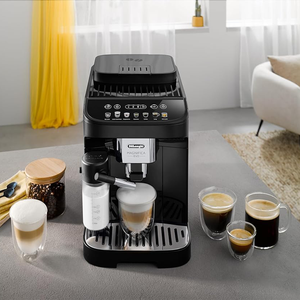 De'Longhi Magnifica Evo ECAM 292.81.B Fully Automatic Coffee Machine with LatteCrema Milk System, 7 Direct Selection Buttons for Cappuccino, Espresso and Other Coffee Specialities, 2-Cup Function