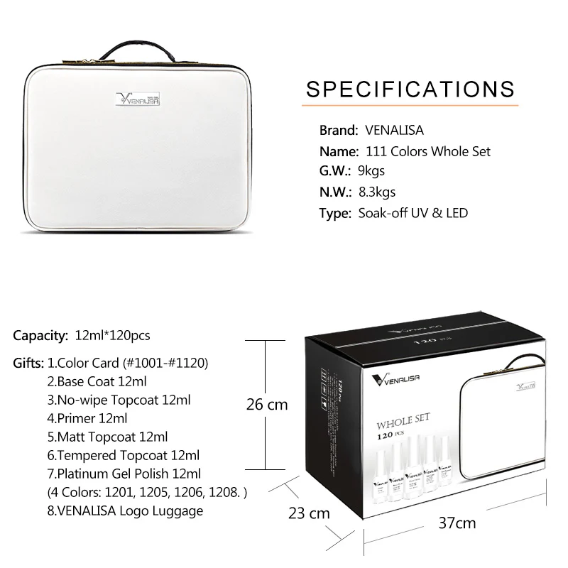 VENALISA 120 Pcs 12ML Gel Nail Polish Set with Base and Top Coat, Gel Polish Kit White Black Pink Blue Colors Soak Off UV LED Nail Gel Polish Sets Nail Art Starter Manicure Salon