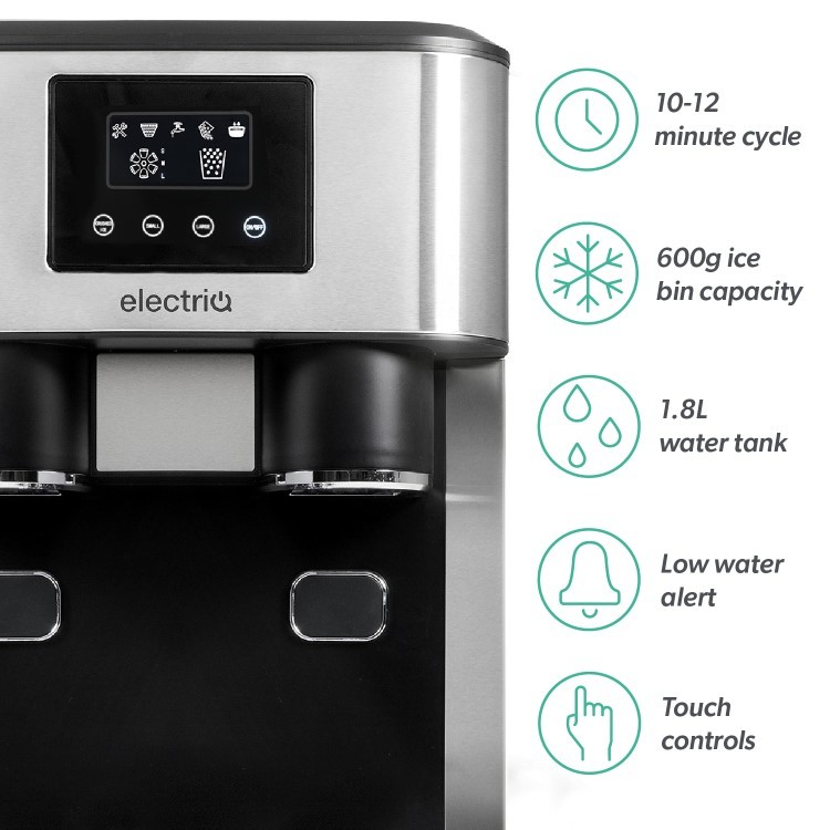 electriQ Countertop Ice Maker with Ice Crusher and Water Dispenser, Stainless Steel/Black