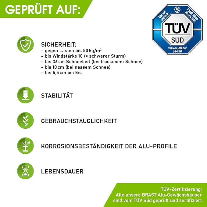 BRAST Premium Aluminum Greenhouse with Base – Weatherproof, Rustproof, TÜV Certified, Multiple Sizes Available