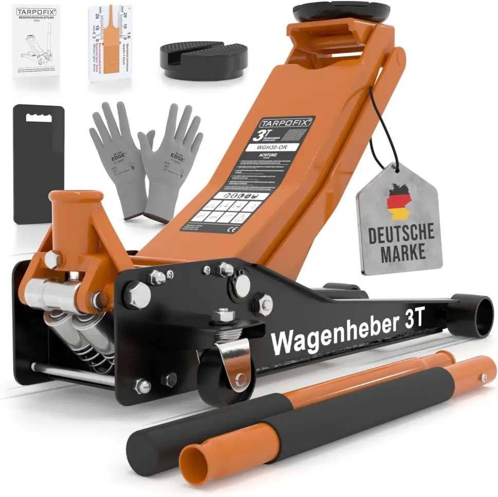 Tarpofix® Hydraulic Jack 3t (75-505mm Lifting Height) | Premium Twin Cylinder Jack | Flat hydraulic jack for SUVs and low-profile vehicles