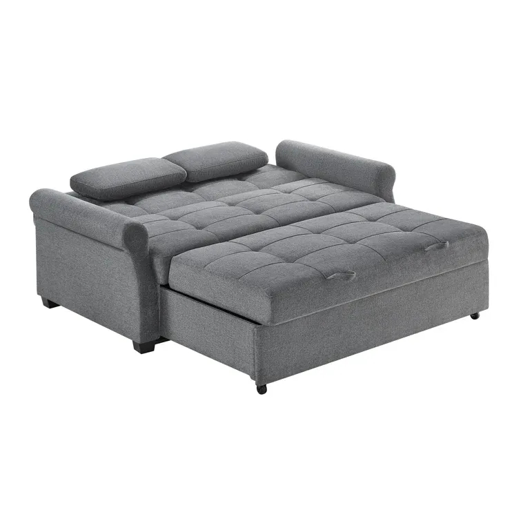 Serta Sabrina 73 Queen Rolled Arm Tufted Back Convertible Sleeper Sofa with Cushions (Dark Gray)