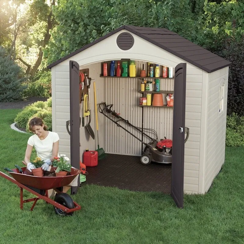 8' wide x 7' 4 deep plastic storage shed
