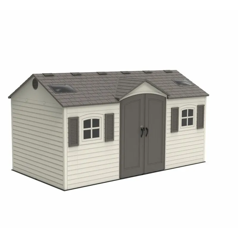 Double entry 15' wide x 8' deep plastic storage shed