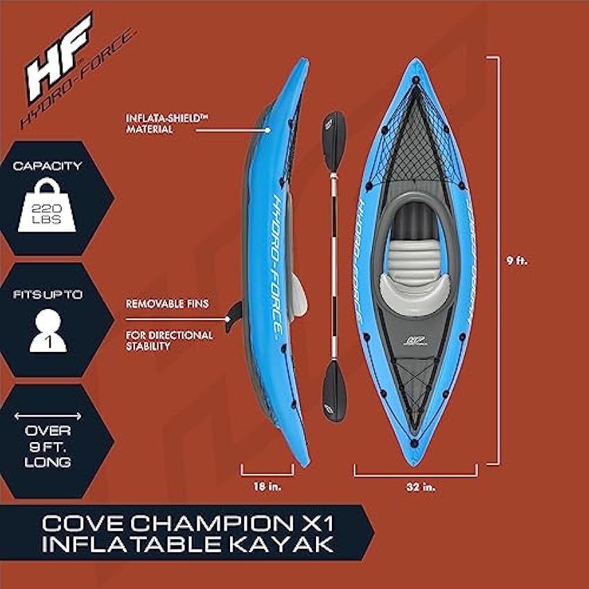 Bestway Hydro Force Inflatable Kayak Set | Includes Seat, Paddle, Hand Pump, Storage Carry Bag | Great for Adults, Kids and Families