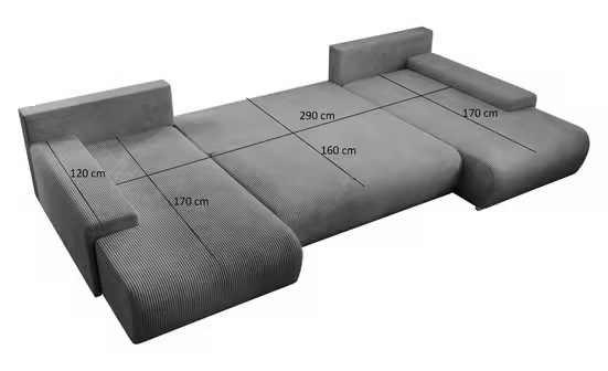Corner sofa Credo corner sofa U-shaped, with sleeping function and bed box, U-shaped couch (dark gray)