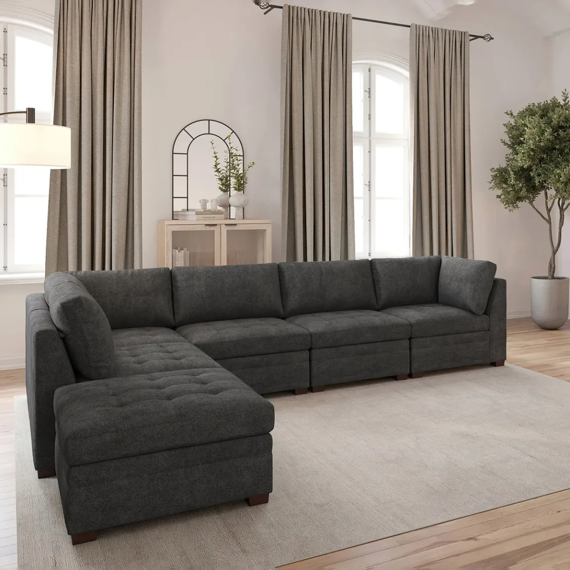 Thomasville Tisdale Modular Sectional 6-piece Beige/Gray with Storage Ottoman